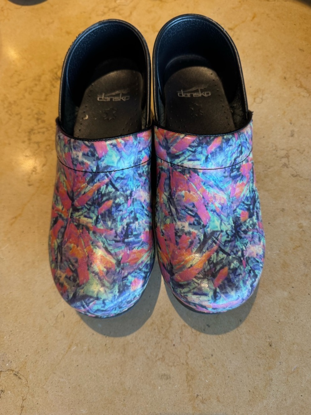 Dansko Multicolor Abstract Print Slip-On Clogs